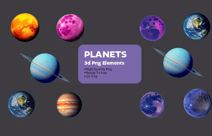 Cartoon planets graphic 3D elements bundle image